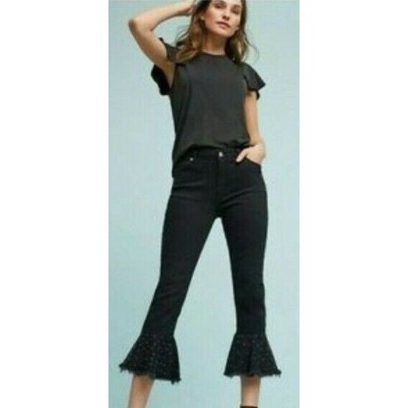 Pilcro and the Letterpress Denim - Pilcro And The Letterpress Women Black Studded Flare Leg Denims Jeans Size 28